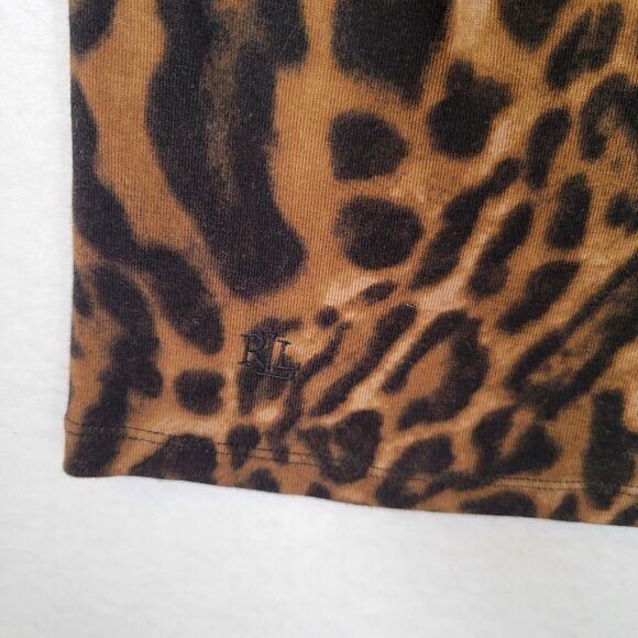Lauren Ralph Lauren Womens Black Label Cheetah Top Size Large Brown Mob Wife - Picture 2 of 7